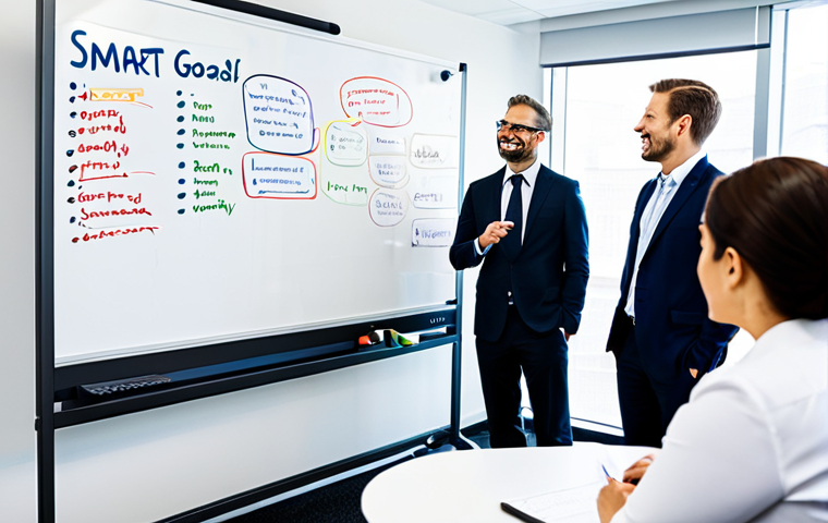 **
"A diverse group of professionals collaborating in a brightly lit meeting room, brainstorming program objectives using SMART goals. Whiteboard with "SMART" acronym visible. Participants are fully clothed in appropriate business attire. Safe for work, appropriate content, professional environment, perfect anatomy, correct proportions, natural pose, professional photography, high quality, family-friendly."
**