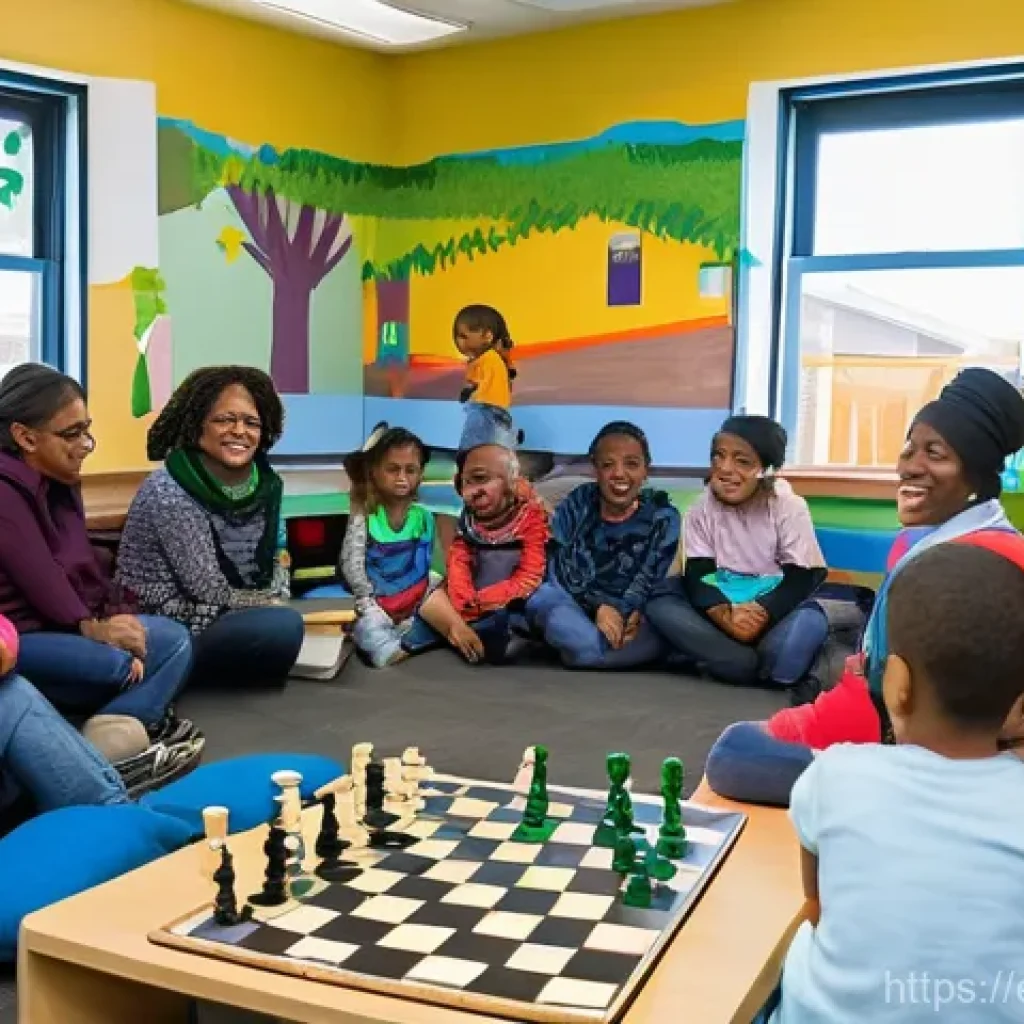 레크리에이션 지도자 취업 시장 동향 - **Vibrant Community Hub: Intergenerational Activities**
    A lively, brightly lit community center ...