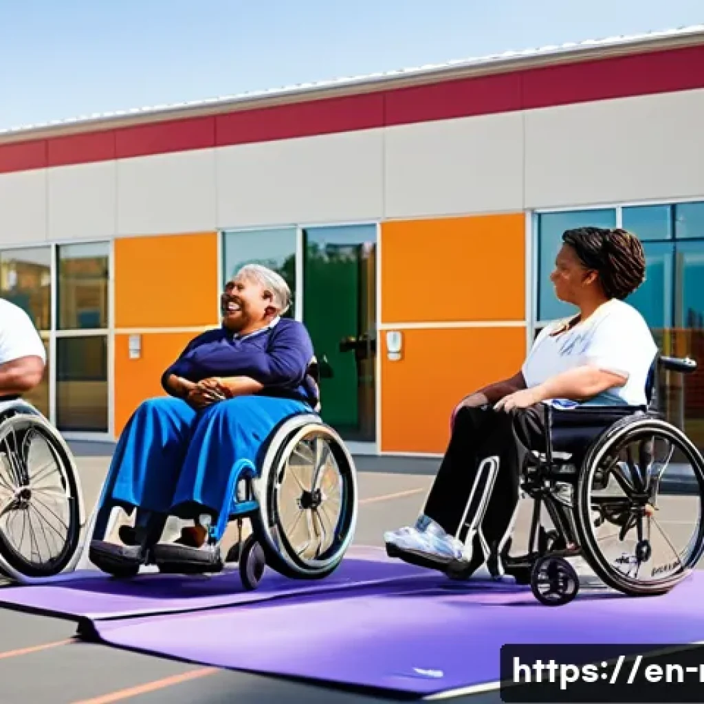 레크리에이션 자격시험 기출문제 분석 - A vibrant community center scene showing a diverse group of people engaged in various inclusive recr...