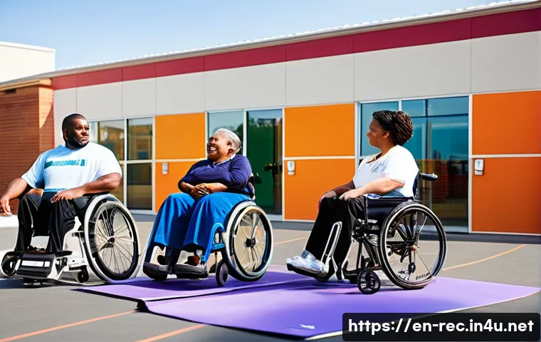 레크리에이션 자격시험 기출문제 분석 - A vibrant community center scene showing a diverse group of people engaged in various inclusive recr...