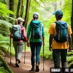 Home 20 레크리에이션 실무 능력 향상 팁 - A serene outdoor scene showing a diverse group of adults in a local hiking club gathered on a forest...